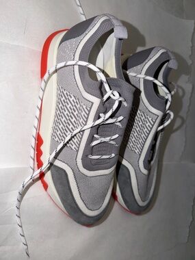 Hermes Gray and White Athletic Sneakers with Ornage Sole